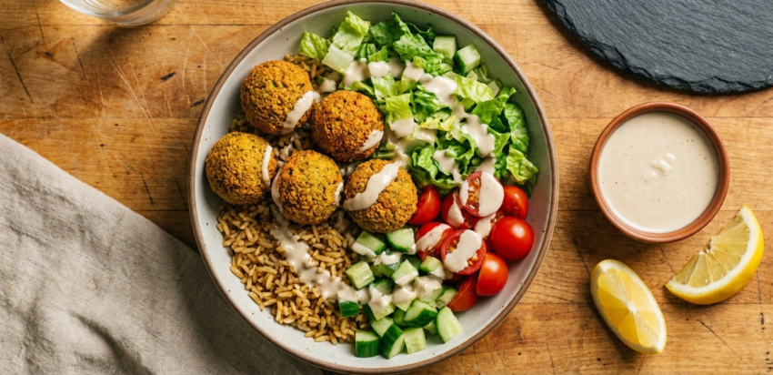 Crispy Middle Eastern Falafel Bowl With Fresh Salad And Smooth Sauce image c839roc839roc839